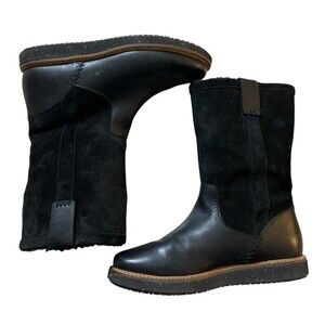 Clark’s Women Sz 8  Black Glick Elmfield Mid-Calf Leather/Suede Boots Casual